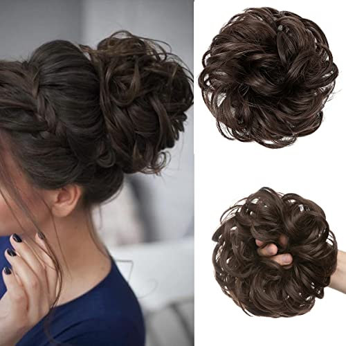 JJstar Grande Chignon Finto per Capelli, Chignon Facile per Capelli Elastico Capelli Finti Ondulato Capelli Veri Coda di Cavallo Pezzo di Capelli Spessi Updo per Donne Ragazze (Castano scuro)