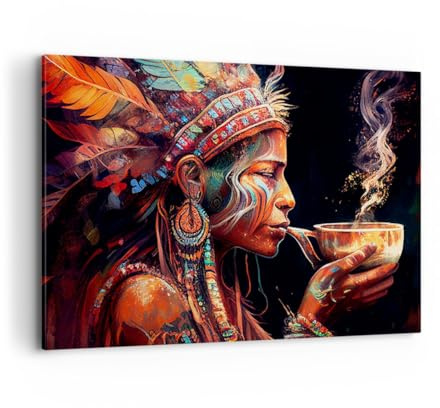 ARTTOR Leinwandbild 100x70cm Wandbild Abstrakt Küche - 5744 | Schamane indisch Ayahuasca Groß Wanddekoration Wohnzimmer Schlafzimmer Wanddeko Wand Kunstdruck Wandkunst Wall Decor ARTTOR
