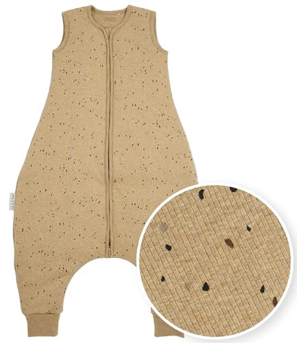 MEYCO Baby Schlafsack m. Füßen Rib - 80cm - 2 TOG - Ganzjahresschlafoverall - Oeko Tex zertifiziert - Jumper - hautfreundlich, atmungsaktiv - Mini spot Toffee Melange