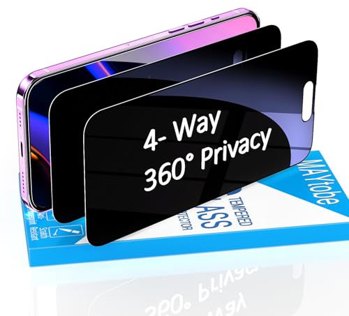 MAYtobe 2 Stück 360 Grad Sichtschutz Schutzfolie für iPhone 15 Pro Max, Volle Abdeckung, Anti Spy 4 Seiten, 9H Härte Glas, Anti Kratzen