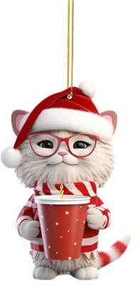 Katzen Anhänger Christbaumanhänger Katzendeko Weihnachten Katze Ornament 2D Acryl Weihnachtskatze Hängende Deko Weihnachtsanhänger Deko Christbaumschmuck Weihnachtsschmuck Geschenk (C-c, One Size)