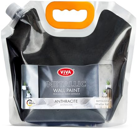 Viva Decor Peinture murale métallique 250 ml (anthracite) - Effet pailleté - Haut pouvoir couvrant - Idéal pour un design mural élégant dans le salon ou la chambre à coucher