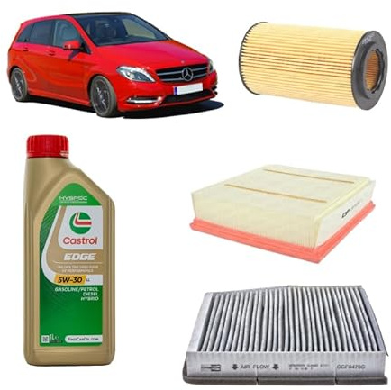 Kit 3 filtri tagliando + 7L olio Edge 5W30 LL per Classe B W246 W242 gasolio 1796CC 180CDI 200CDI (2011-2018)