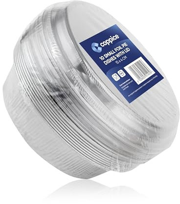 Coppice Strong Small Aluminium Foil Pie Dish with Plastic Lid for Baking, Serving & Food Storage | 15cm x 4cm | Freezer, Microwave & Oven Safe (10)