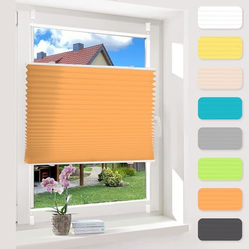 OUBO Plissee ohne Bohren Orange 70x120cm Plissee Klemmfix Version Plisseerollo Sichtschutz und Sonnenschutz Blickdicht Easyfix lichtdurchlässig Rollo für Fenster & Tür Einfache Montage