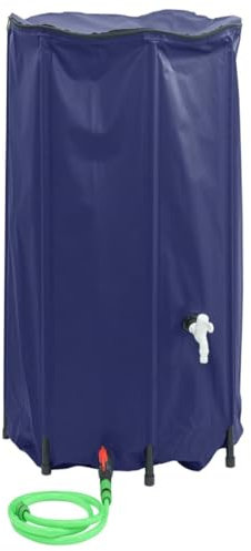 vidaXL 380L Blue PVC Foldable Water Tank with Tap and Mesh Lid for Garden Irrigation and Outdoor Activities, Durable Rainwater Collection Container