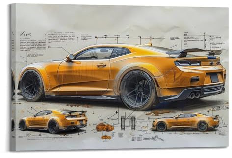 YRNQ Camaro ZL-1 Poster American Muscle Car, Rennsportwagen, dekoratives Gemälde, Leinwand, Wandkunstwerke, Bild, 20 x 30 cm