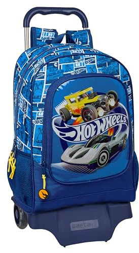 Safta Hot Wheels Sonny Kinderrucksack Modell 522 mit Trolley 905, ideal für Kinder verschiedener Altersgruppen, bequem und vielseitig, Qualität und Widerstandsfähigkeit, 32 x 42 x 14 cm, Marineblau,