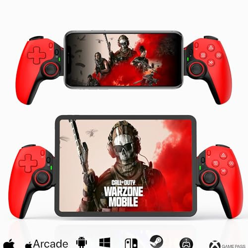 Megadream Mobiles Gamepad für iPhone/iPad/Android/Tablet/Switch/PS4/PC, Kabellos, Ergonomisches Design, Lange Akkulaufzeit, Unterstützt Mehrere Spiele (rot)