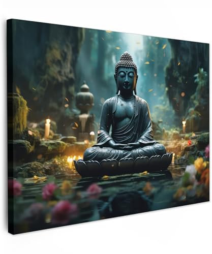 MuchoWow© Bild auf Leinwand 40x30 cm Schlafzimmer Bilder Badezimmer Wand Deko Wohnzimmer Modern Wanddeko Bilderwand Geschenk Buddha - Statue - Zen - Kunst - Buddha
