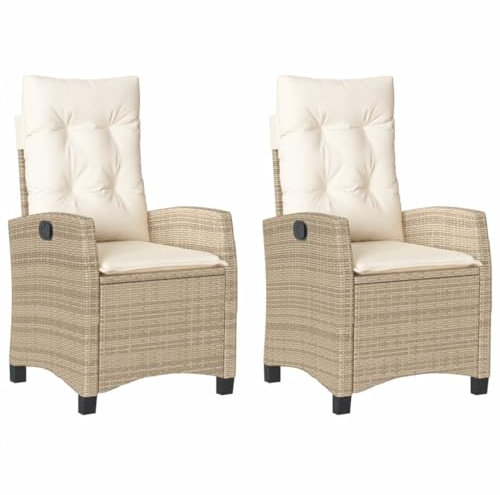 KOIECETA Gartensessel mit Kissen 2 STK. Verstellbar Beige Poly Rattan