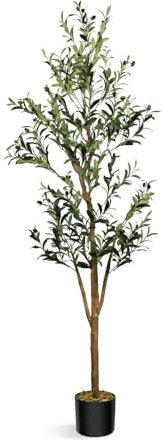 PlusFive Künstlicher Olivenbaum, künstlicher Olivenbaum mit lebensechten Olivenblättern, künstlicher Olivenbaum für drinnen und draußen, für Zuhause, Wohnzimmer, Schlafzimmer, Balkon, Ecke, Büro,