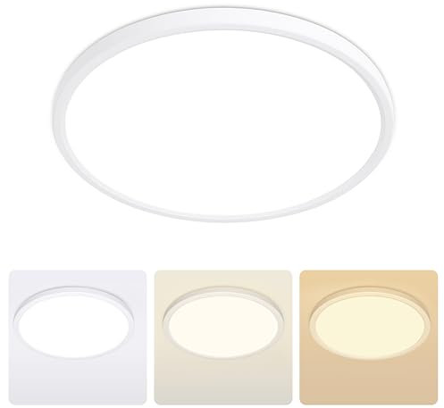 MOONSEA 24W LED Deckenleuchte Flach, 3 Farben 3000K/4000K/6500K Deckenlampe, Ultra Dünn Deckenleuchte Rund für Badezimmer Schlafzimmer Flur Küche Balkon, Ø30cm, Weiß