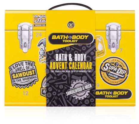 Accentra Calendrier de l'Avent Cosmétique pour hommes avec 24 produits de soins comprenant une lotion pour le corps après-rasage, savon, gel douche, soins de la barbe