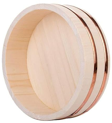 Yiustldd Handmade Wooden Sushi Rice Bowl, Traditional Hangiri Sushi Oke Rice Mixing Tub with Copper Band for Beginners & Professionals,72x16cm