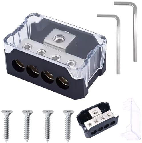 DAOKAI 4 Way Power Distributor, 1-0/2/4 Gauge In, 2-4/8 Gauge Out, Car Audio Circuit Breaker, Clip-In Mount, 4 Poles, Zinc Alloy, 2 Pcs