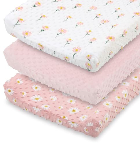 The Peanutshell Baby Changing Pad Covers Girl, Minky Changing Table Sheets for Girls, Pink Floral Nursery Decor, Boho Sunflower Daisy