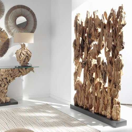 BELMIRO Design Holz Raumteiler Breite 130 cm x Höhe 200 cm | Teak Holz Natur Paravent Spanische Wand | Der Eye-Catcher für Büro, Kantine oder im Wohnzimmer