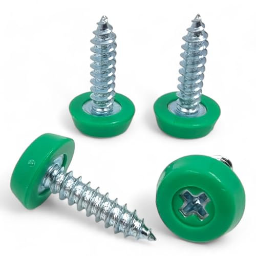x4 Green Oversized Number Plate Screws With Caps, License Plate Screw Cap Car License Plate Fixing Devices
