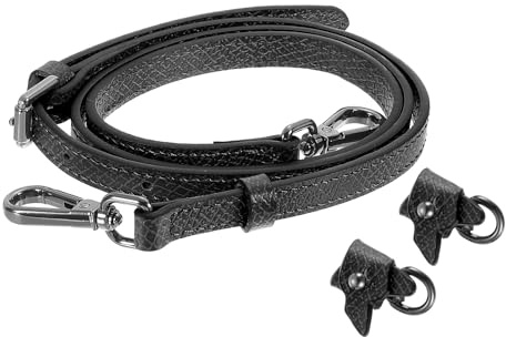 SUIKIHUM Taschen-Schultergurt, 95 cm - 115 cm, verstellbares Ersatzumbauset, echtes Leder mit schwarzer Metallschnalle für Damen, Schwarz