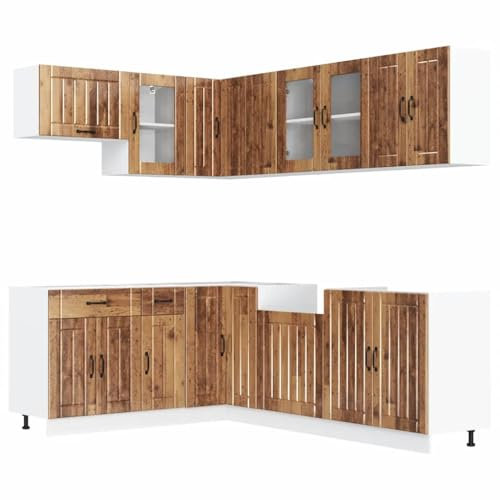 vidaXL 11-TLG. Küchenschrank-Set Lucca Altholz-Optik Holzwerkstoff