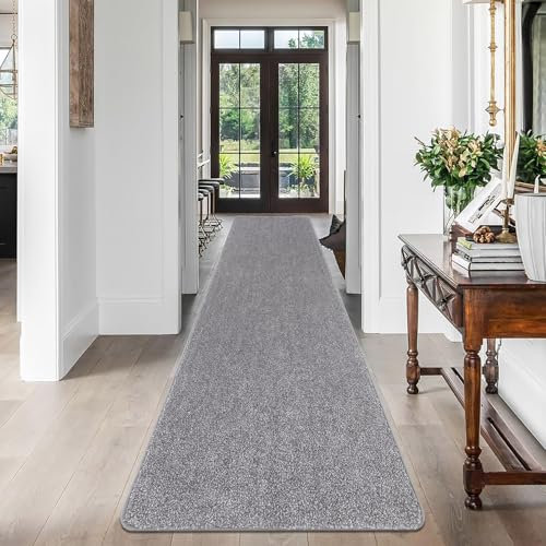 SHACOS Langer Teppich Läufer rutschfest 80x300 cm Grau Teppichläufer Flurläufer Modern Flurteppich Läufer Lang Küchenteppich Waschbar Kurzflor Teppich Läufer für Flur, Küche, Eingang, Wohnzimmer
