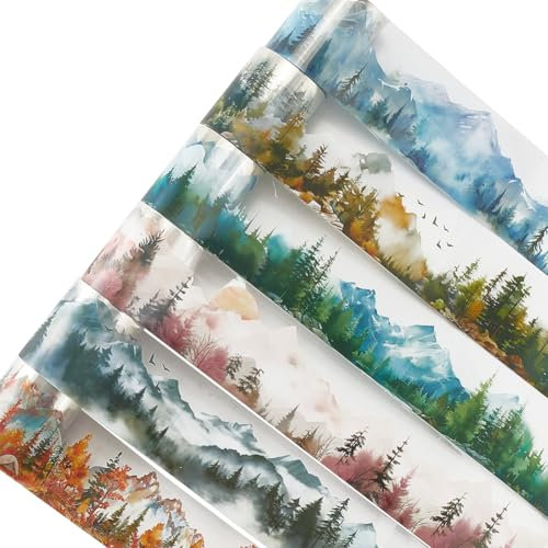 craspire 6 Rouleau de Ruban Adhésif en Pet de 13 mètres de Long pour Scrapbooking Paysage Naturel Forêt 4.6cm Adhésif Étanche Décoratif Washi pour Journal Scrapbooking Planificateur Carnet de Notes