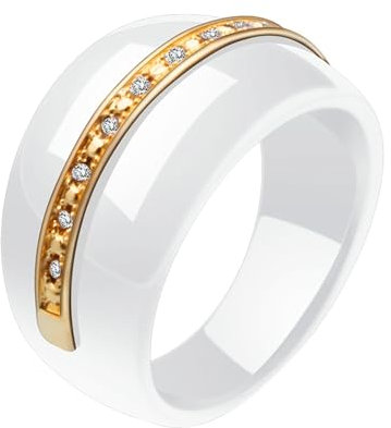 AMDXD 14MM Trauringe, Zweifarbig Breit Ring Damen, Damen Keramik Herren Verlobungsring Ring mit Zirkonia, Weiß, Gr.60 (19.1)