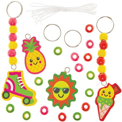 Baker Ross FN418 Summer Keyring & Bag Dangler Kits - Pack of 4, Keyring Arts and Crafts for Kids
