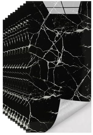 Fliesenaufkleber Marmor, Klebefliesen Wasserfest, 10 Stück Selbstklebende Wandpaneele mit Steinoptik für Küche, Badezimmer, Schlafzimmer, Wohnzimmer, 60cm x 30cm, Schwarz