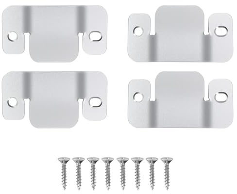 4 PCS Concealed Headboard Wall Fixings,Flush Mount Interlocking Connectors | Stainless Steel Heavy Duty Picture Hooks, Wall Mount Furniture Bracket Clips with Mounting Screws