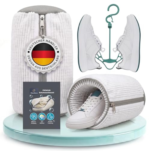 GLANZGURU Schuhwaschbeutel für Waschmaschine – 2 Stück Premium Waschbeutel für Schuhe, Sneaker & Sportschuhe – schützt vor Verformung & Abnutzung, robust & langlebig, Weiß