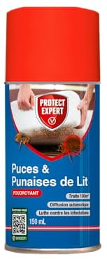 PROTECT EXPERT Aérosol Anti-Punaises de Lit & Puces - 150ml | Foudroyant - Diffusion Automatique - Traite 100m³ - Efficace Contre Les Infestations - PUPA150N
