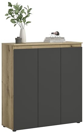 xonox.home - Universalschrank Scarpa 105x111x37cm in Front anthrazit Korpus Evoke Oak - Mehrzweckschrank Highboard Kommode Haushaltsschrank Highboard