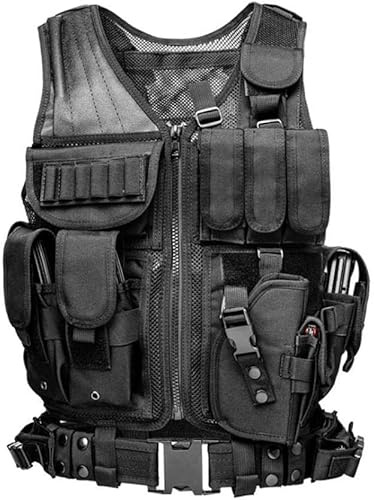 Aifordge Chaleco táctico deportivo para airsoft, chaleco protector de pecho con bolsillos utilizados para equipos de seguridad de paintball, al aire libre, camping, caza, pesca y senderismo, juegos CS