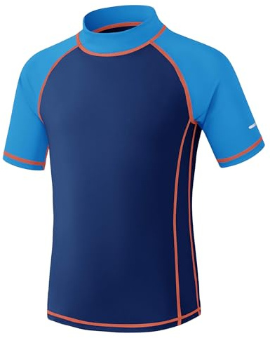 Kinder UV Shirt Kurzarm Jungen Badeshirt UPF 50+ Sonnenschutz Schwimmshirt Rashguard mit Reflektorstreifen Schnelltrocknend Chlorresistent Blau 11-12 Jahre