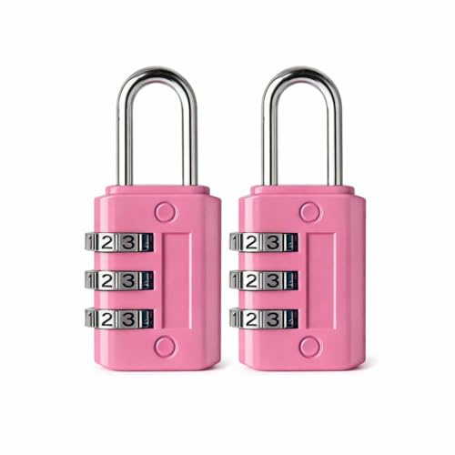 Set 2 Lucchetti a Combinazione 3 Cifre – Mini Lucchetti di Sicurezza in Metallo per Armadietti, Valigie e Zaini – 1000 Combinazioni (Rosa)