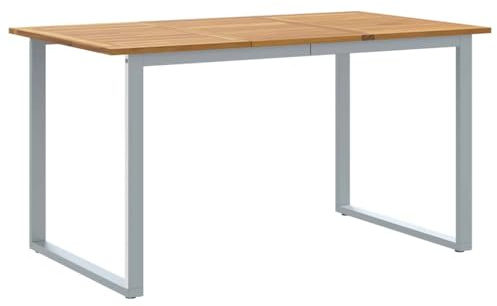 QZZCED Gartentisch Grau 140 x 80 x 75 cm Massivholz Akazie, Esstisch für Garten und Terrasse mit robustem Stahlrahmen, wetterfest und pflegeleicht, kein Aufbau nötig