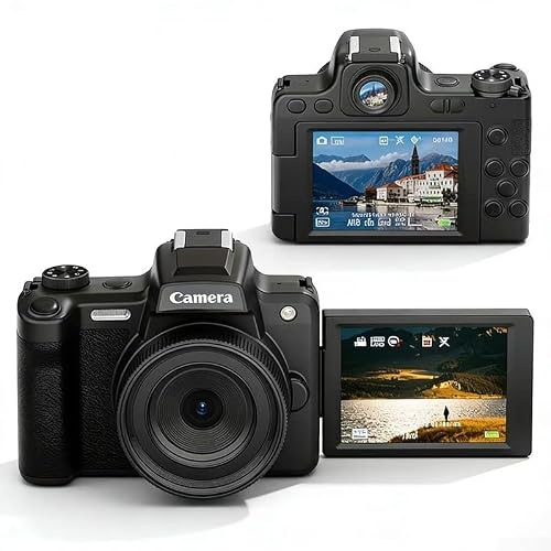 Fotocamera digitale da 68 MP con schermo flip e mirino - Fotocamera compatta per vlogging per principianti, studenti e viaggi - Videoregistratore fotografico FHD 1080P con modalità bellezza - Corpo in