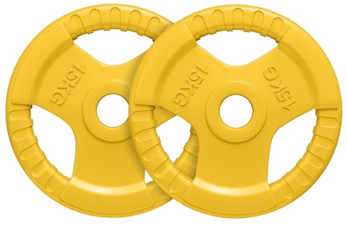 GORILLA SPORTS® Hantelscheiben 1,25–25 kg/30-kg-Set, 50 mm, Gummi, 3 Griffe | Gusseisenkern, rutschfest, stoß- und kratzfest; Gewichtsscheiben, Weight Plates, Olympia-Hantelscheiben, Langhantelscheiben