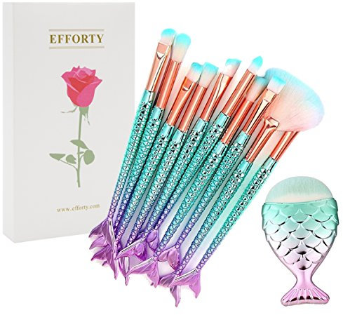 Efforty Make Up Pinsel Set 11 Stück 3D Meerjungfrau Makeup Brushes Synthetische Kabuki Kosmetik Blush Eyeliner Gesicht Pulver Pinsel mit Geschenkbox