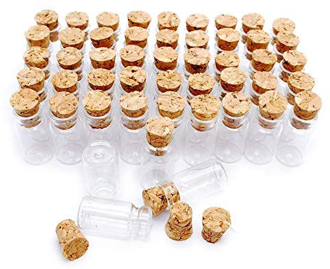 Danmu Art 50pcs 1ml 11mm x 22mm Mini Tiny Glass Bottles Jars with Cork Stoppers