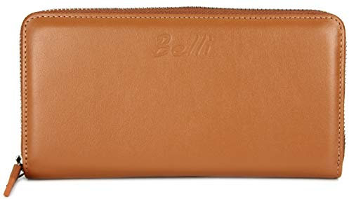 BELLI Portemonnaie Milano Damen Leder Geldbörse Portmonee Geldbeutel aus Echtleder für Frauen in tan braun - 19x10x2,5cm (B x H x T)