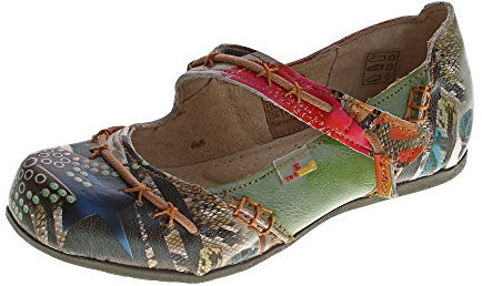 TMA Leder Damen Ballerinas Echtleder Muster variieren Comfort Schuhe 5085 Sandalen Grün Gr. 36