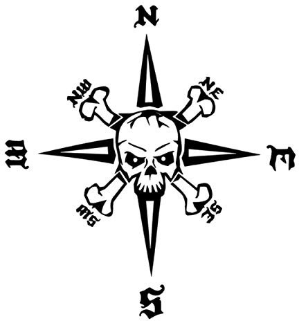 Generic Compass Skull Sticker 30 x 30 cm Wind Rose Sticker for Biker, Caravan, Motorhome, Caravan, Car or Wall Tattoo (219/6) (Silver Grey Shine)