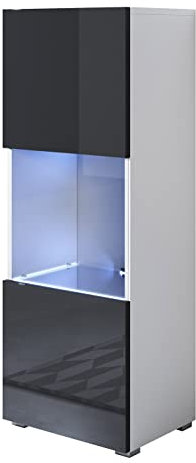 MB Muebles Bonitos | Vitrinenschrank Luke V3 | Breite 40 x Höhe 128 x Tiefe 29 cm | Glänzendes Melamin | Mit Standardfüße | Weiß und Schwarz