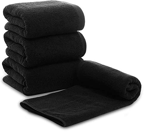 ARLI Handtuch 100% Baumwolle schwarz 4 Handtücher Set Serie aus hochwertigem Rohstoff Frottier klassischer Design elegant schlicht modern praktisch mit Handtuchaufhänger (schwarz, 4)