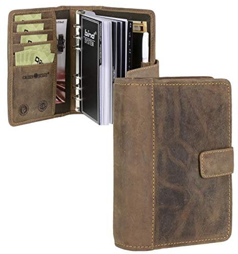 Greenburry Terminplaner Leder A6 (14x19,5cm) Terminkalender braun Vintage Look inkl Systemeinlage plus Kalender 2024