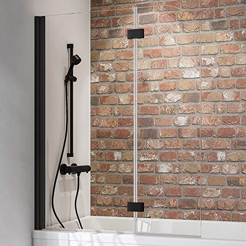 Schulte Duschwand Black Style, 112 x 140 cm, 5 mm Sicherheits-Glas klar, schwarz-matt, Duschabtrennung für Badewanne