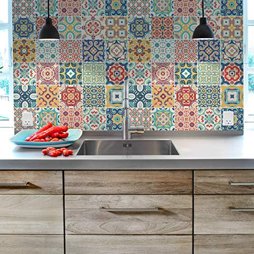 Stickers Carrelage Adhésif - Sticker Autocollant Carreaux de Ciment – Décoration Murale Stickers Carrelage pour Salle de Bain et Cuisine - Carreaux de Ciment adhésif Mural - 15 x 15 cm - 30 Pièces